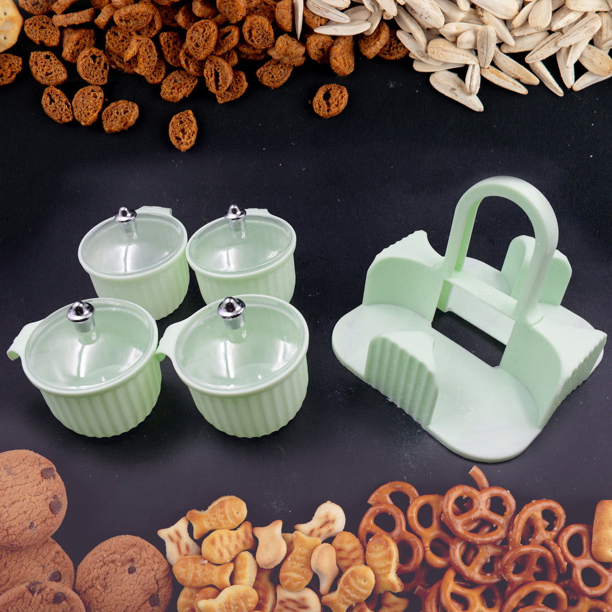 5779 Multipurpose Jar Dryfruit Set Candy Chocolate Snacks Storage Jar Masala Jar For Home And Kitchen Airtight Dry Fruit Plastic Storage Container Tray Set With Lid 4 Serving Jar Container For Sweetschipscookies(4 Pc Set)