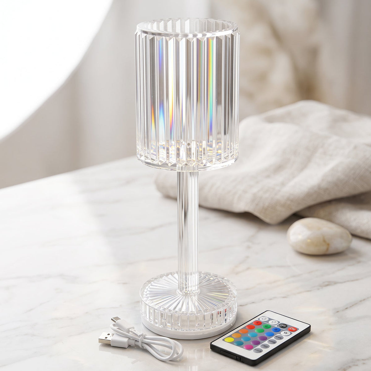 Touch Control Rgb Crystal Led Table Lamp With Remote Control (1 Set)