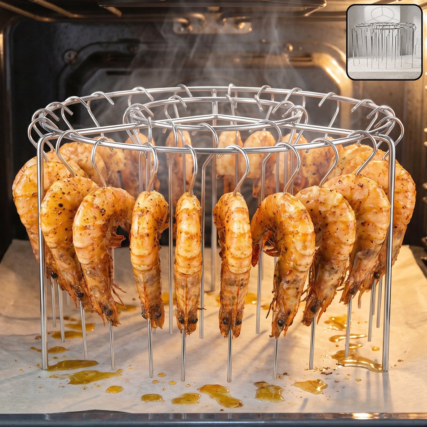 Air Fryer Skewer Stand Stainless Steel Bbq Kebab Rack Holder (1 Set)