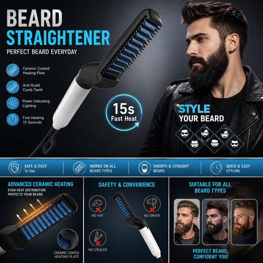 Mens Beard And Hair Curling Straightener (Modelling Comb)