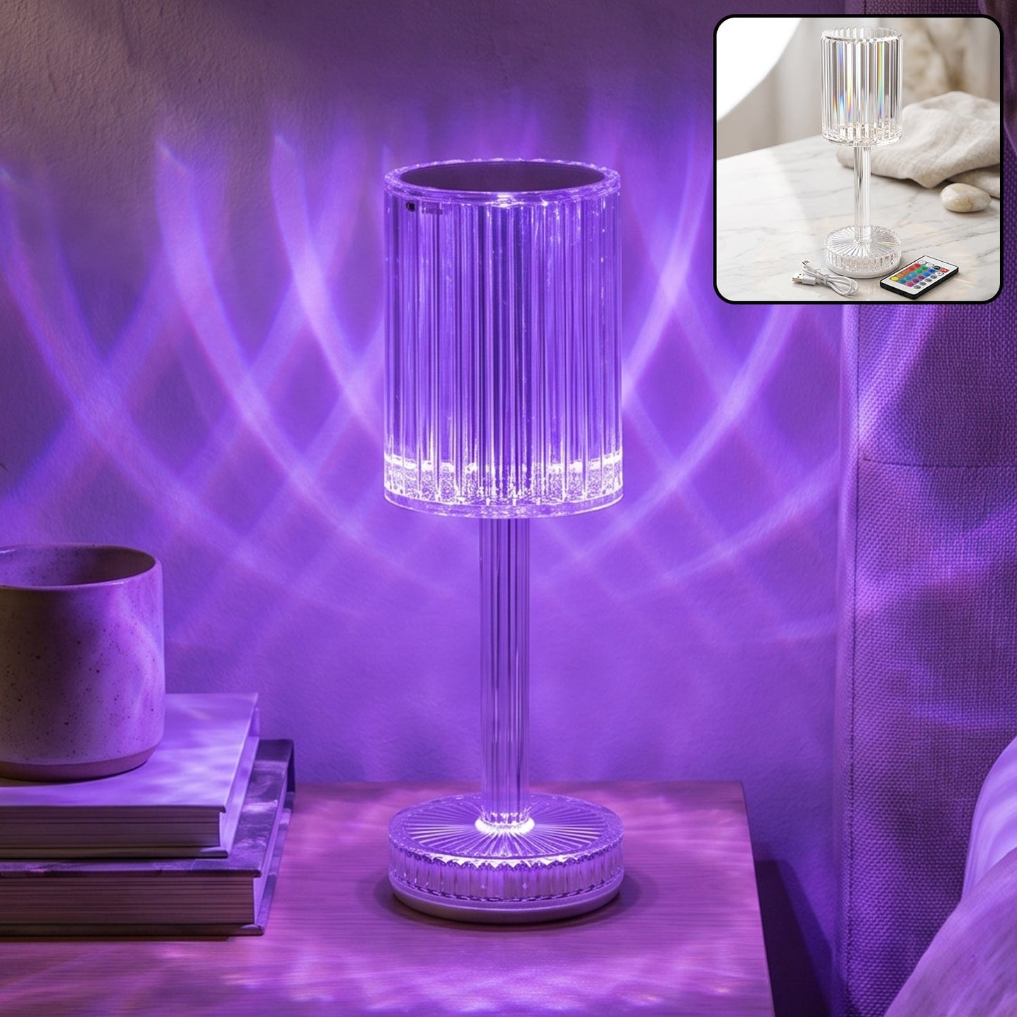 Touch Control Rgb Crystal Led Table Lamp With Remote Control (1 Set)