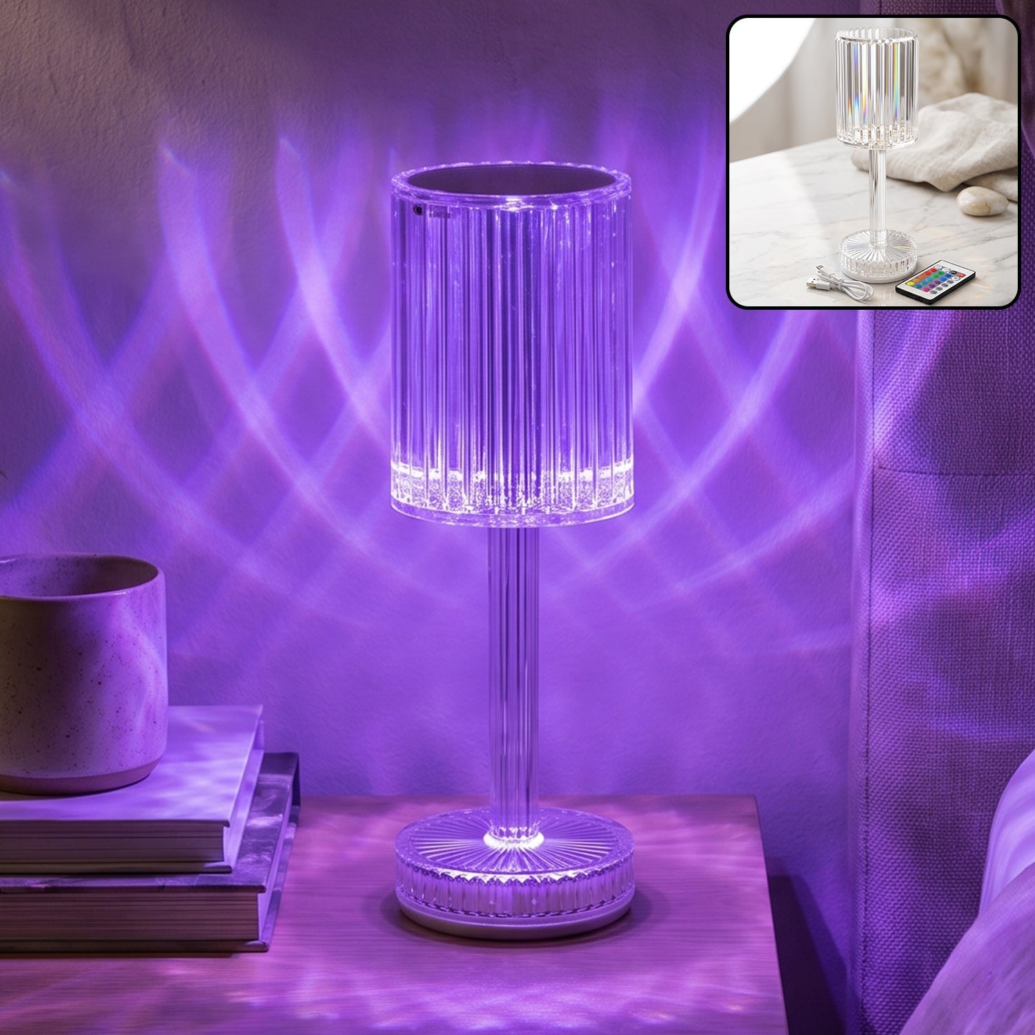 Touch Control Rgb Crystal Led Table Lamp With Remote Control (1 Set)