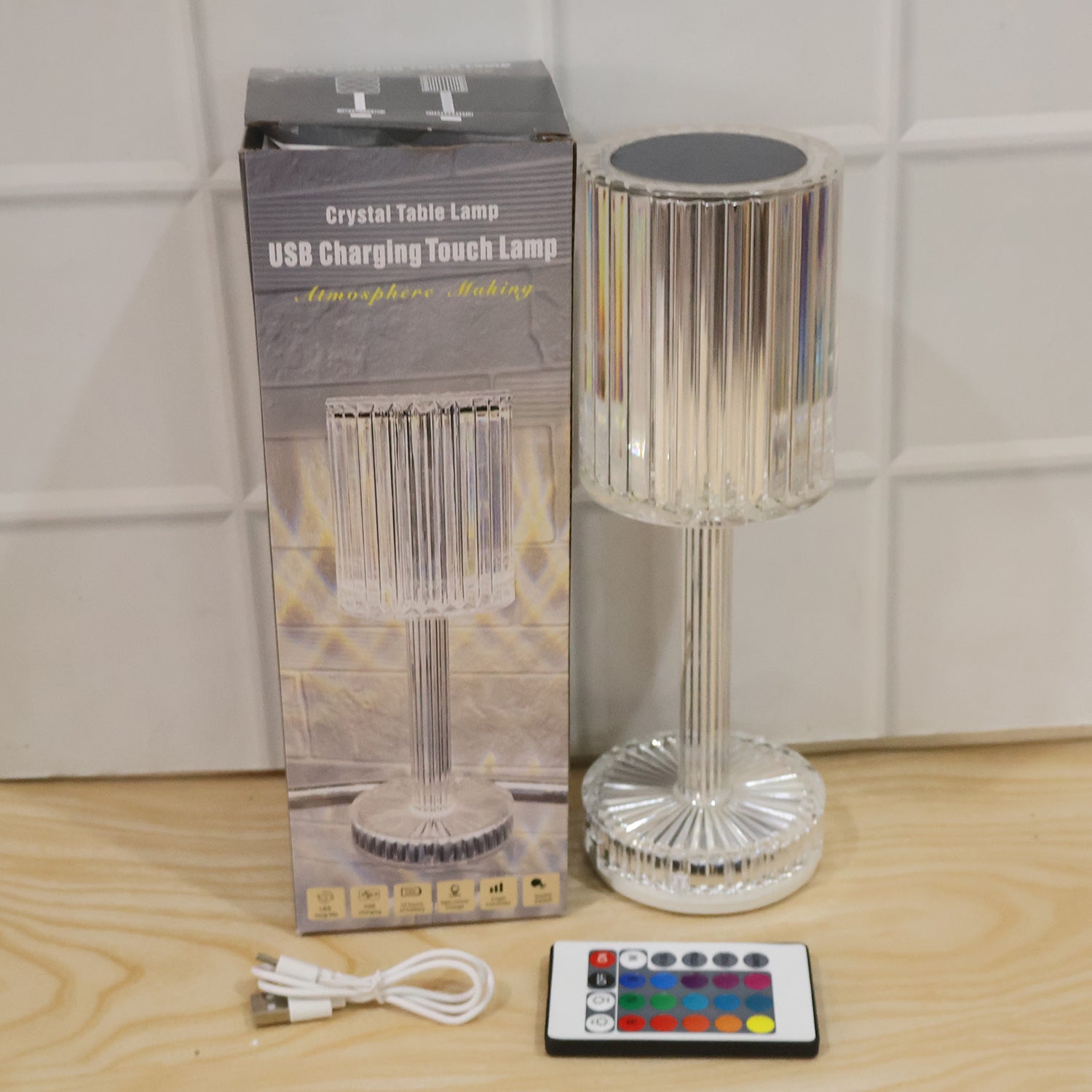 Touch Control Rgb Crystal Led Table Lamp With Remote Control (1 Set)