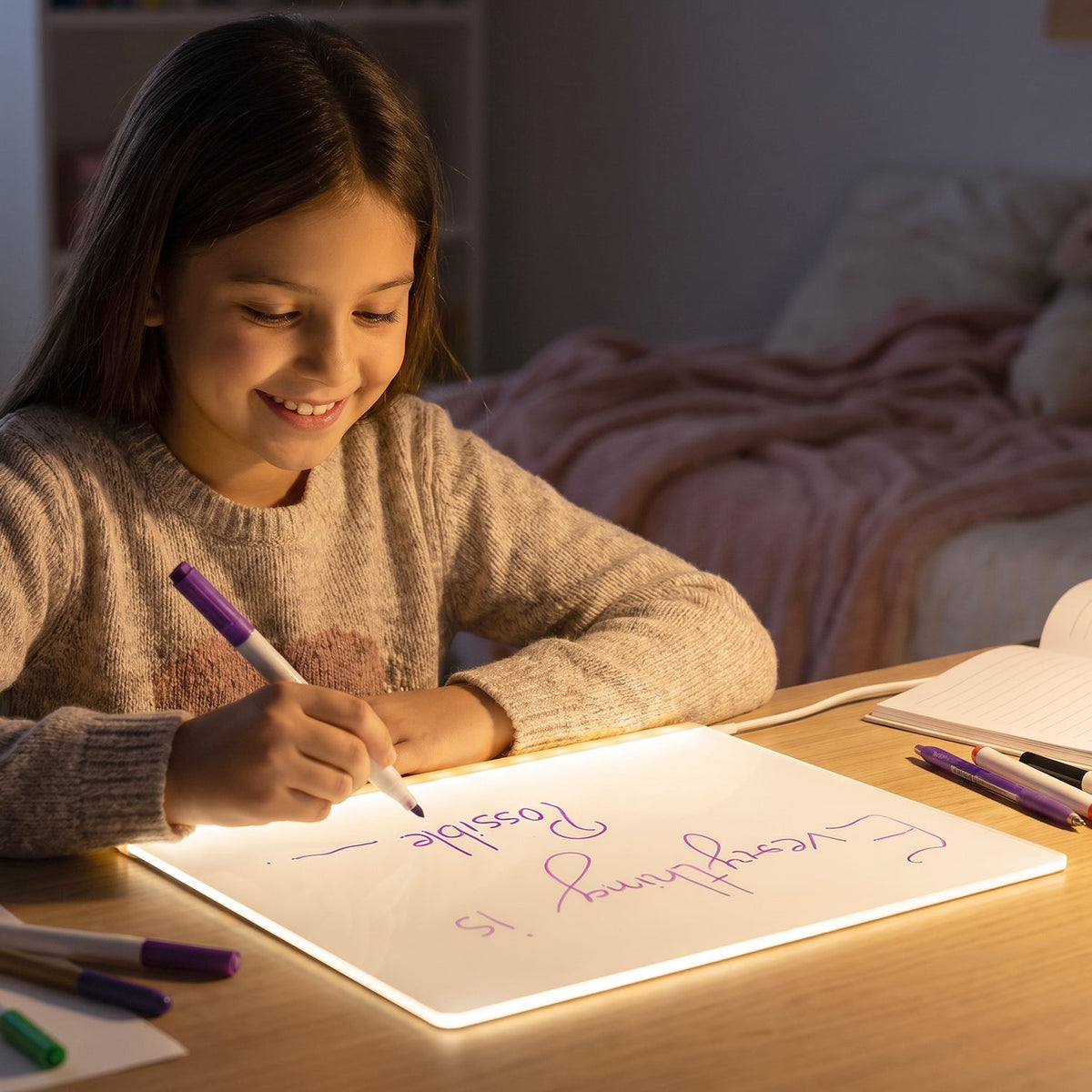 Led Illuminated Drawing Writing Board With 7 Color Markers (1 Set)