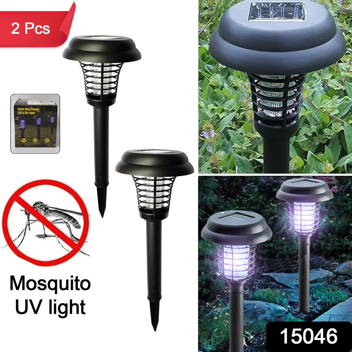 Garden Lighting Uv Led Solar Powered Led Mosquito Trap  Bug Zapper  (2 Pc)
