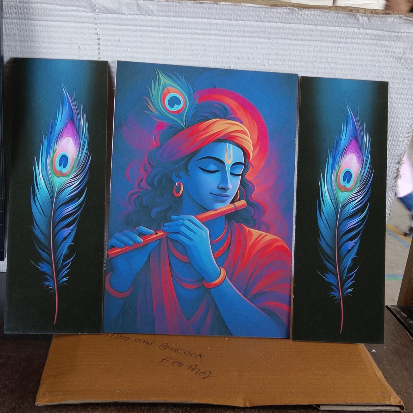 Krishna 3 Panel Mdf Wall Frame Wall Art Painting 16.5x12in (1 Pc)