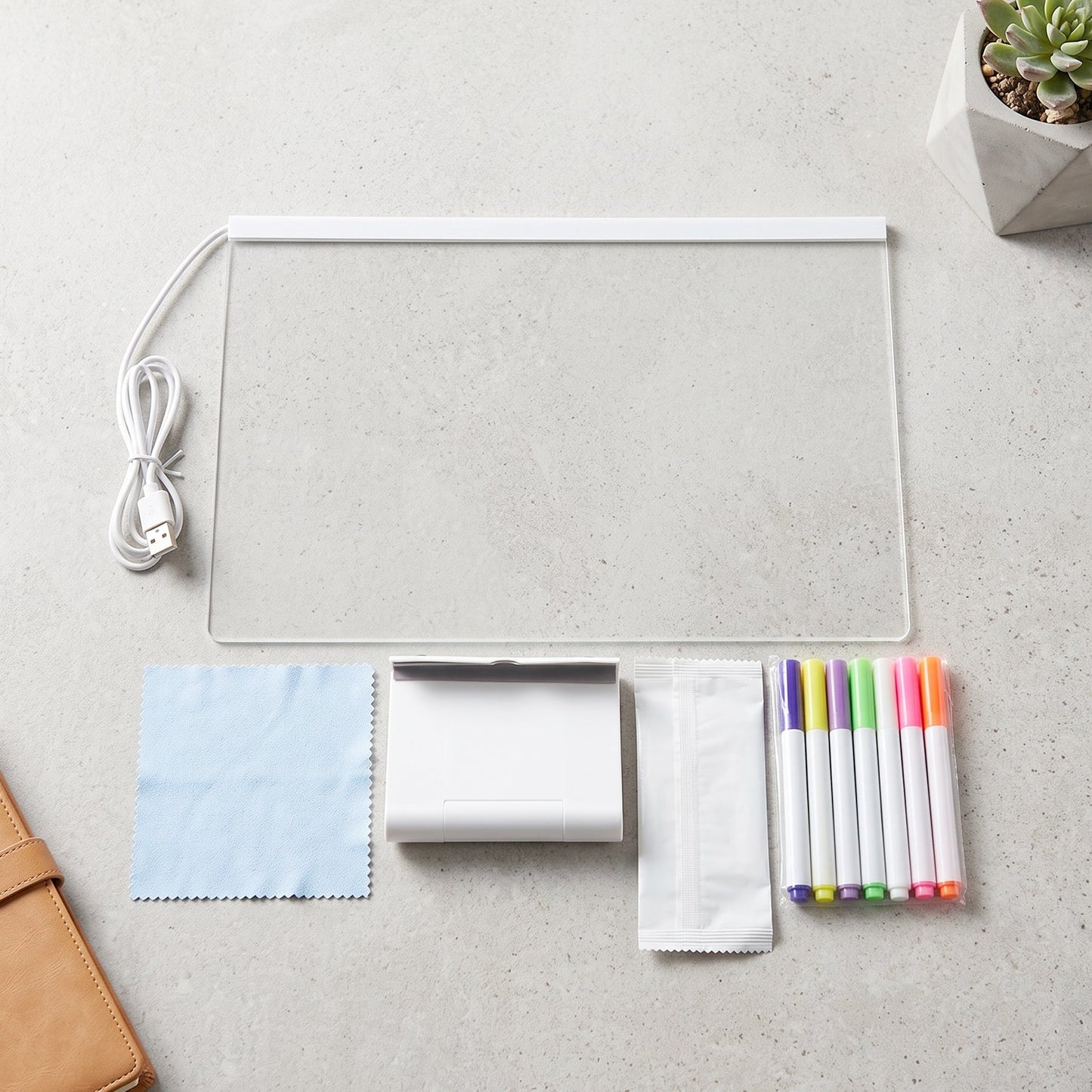 Led Illuminated Drawing Writing Board With 7 Color Markers (1 Set)