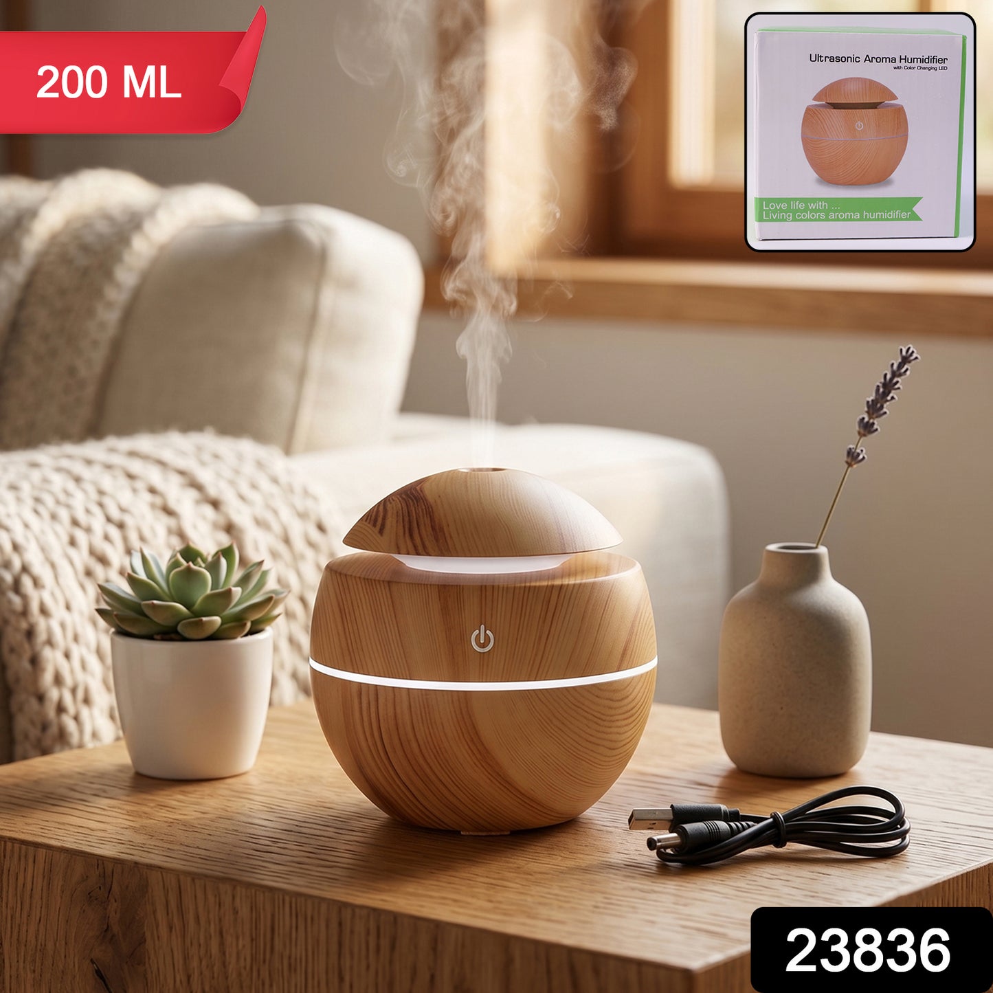 Ultrasonic Aroma Diffuser Humidifier 200ml With Led Light For Home Office (1 Pc)
