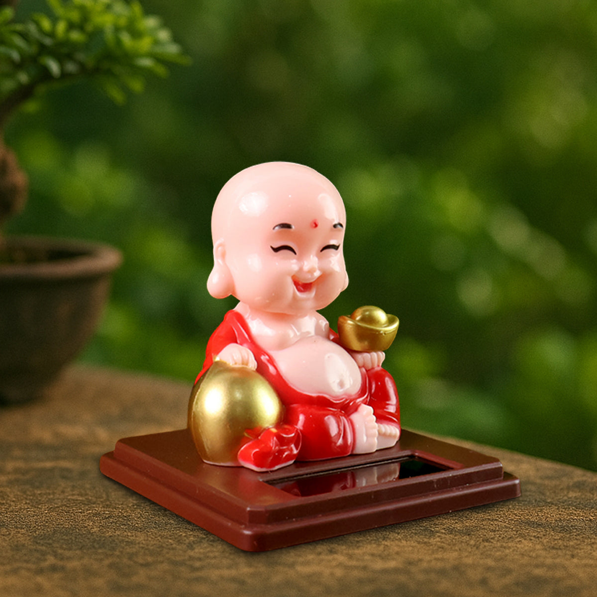 Solar Power Moving Head Buddha Statue Car Ornament (1 Pc  Mix Color)